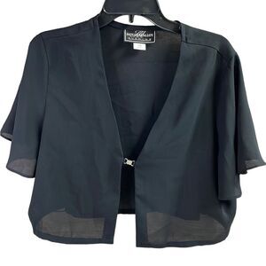 MOLLY MALLOY EVENING Ladies Dressy Black Sheer Cardigan Rhinstone Clasp Size 18